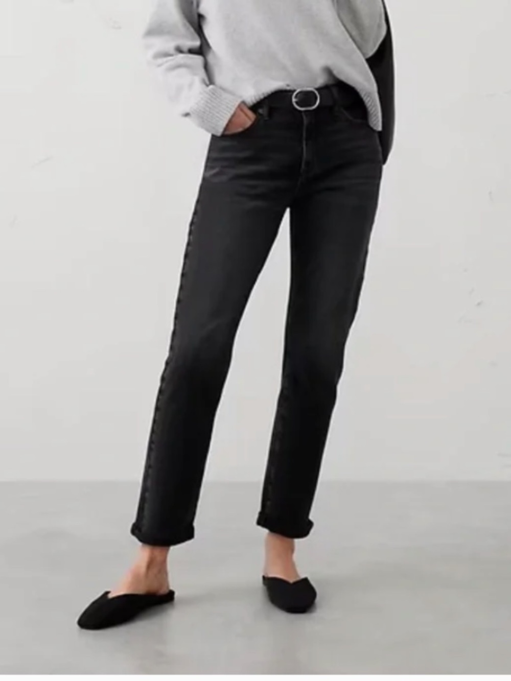 ❤️ Banana Republic Black Girlfriend Cropped Ankle Jeans Pants Boyfriend